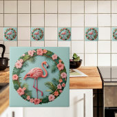 Tropical Grace Balancing Flamingo Ceramic Tile タイル