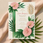 Tropical Green and Blush Floral Bridal Shower 招待状