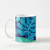 Tropical Green Blue Leaves Pattern コーヒーマグカップ (左)