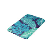 Tropical Green Blue Leaves Pattern バスマット (アングル)