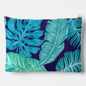 Tropical Green Blue Leaves Pattern Monogram アクセサリーポーチ (裏面)