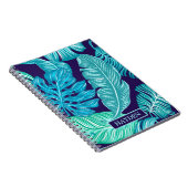 Tropical Green Blue Leaves Pattern Personalised ノートブック (右側)