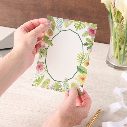 Tropical Green Foliage Red Hibiscus ベラム紙招待状 (ポータブル)