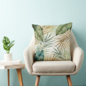 Tropical Green & Gold Leaves Decorative Pillow  クッション (椅子)