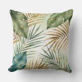 Tropical Green & Gold Leaves Decorative Pillow クッション (正面)