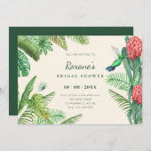 Tropical green leaves jungle bridal shower 招待状 (正面/裏面)
