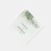 Tropical Green Monstera Coastal Wedding スタンダードカクテルナプキン (角)
