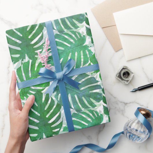 Tropical Green Monstera Palm Leaves Pattern  ラッピングペーパー (ギフト)