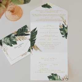 Tropical Green Palm & Banana Leaf Wedding  オールインワン招待状