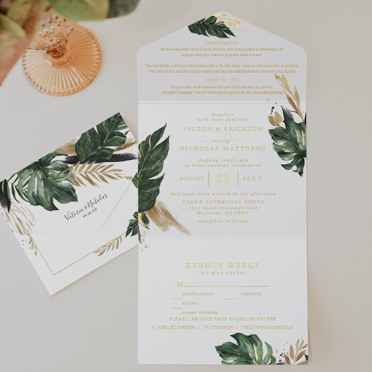 Tropical Green Palm & Banana Leaf Wedding  オールインワン招待状