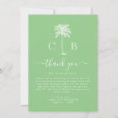 Tropical Green Palm Initials Photo Wedding  サンキューカード (正面)
