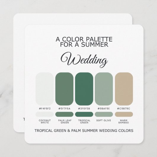 Tropical Green Palm Summer Wedding Palette Card 招待状 (正面/裏面)