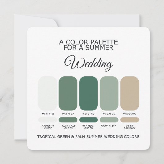 Tropical Green Palm Summer Wedding Palette Card 招待状 (正面)