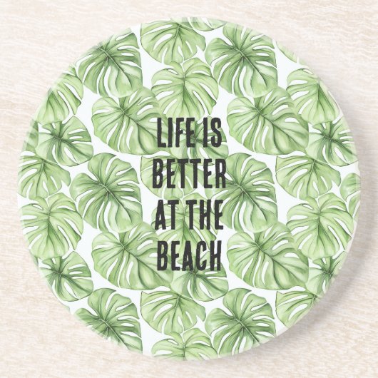 Tropical Green Palm Tree Leaves コースター (正面)