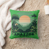 Tropical Green Retro Toucan Amazon Vibes クッション (ブランケット)