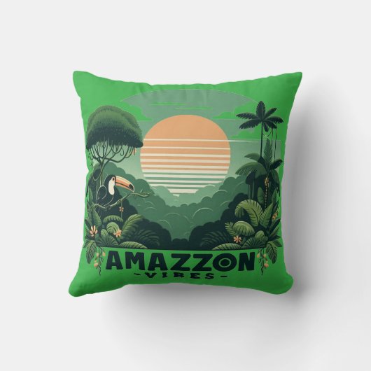 Tropical Green Retro Toucan Amazon Vibes クッション (裏面)