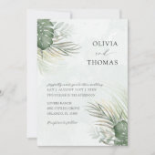 Tropical Green Watercolor Palm Leaves Wedding 招待状 (正面)