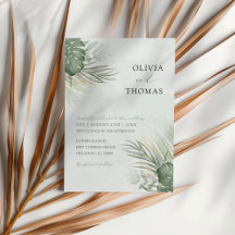 Tropical Green Watercolor Palm Leaves Wedding