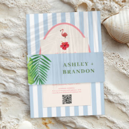 Tropical Greenery Blue Background Wedding Invite 招待状ベリーバンド