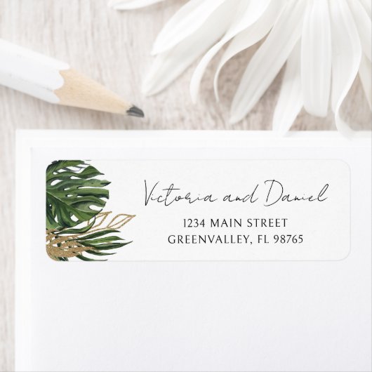 Tropical Greenery Botanical Boho Return Address ラベル (インサイチュ)