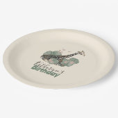 Tropical Greenery Giraffe Animal Birthday Party ペーパープレート (アングル)