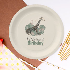 Tropical Greenery Giraffe Animal Birthday Party ペーパープレート