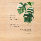 Tropical Greenery Leaves Modern Baby Shower アクリル招待状 (正面)