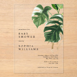 Tropical Greenery Leaves Modern Baby Shower アクリル招待状
