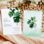 Tropical Greenery Leaves Modern Baby Shower 招待状
