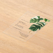 Tropical Greenery Leaves Modern Minimal Wedding アクリル招待状 (レイダウン)