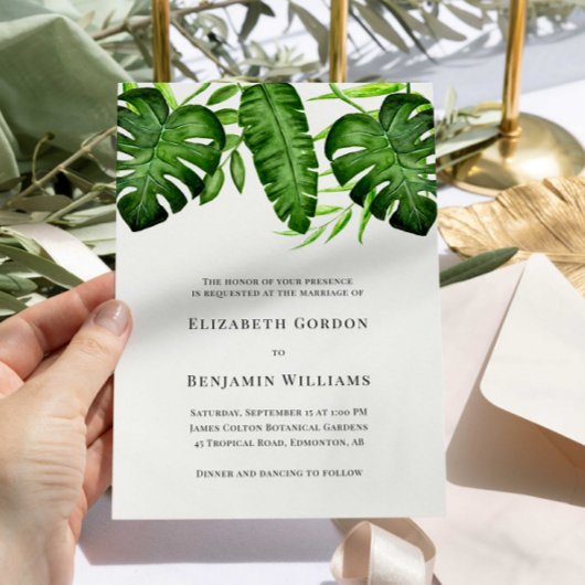 Tropical Greenery Wedding Botanical Monstera Leave 招待状