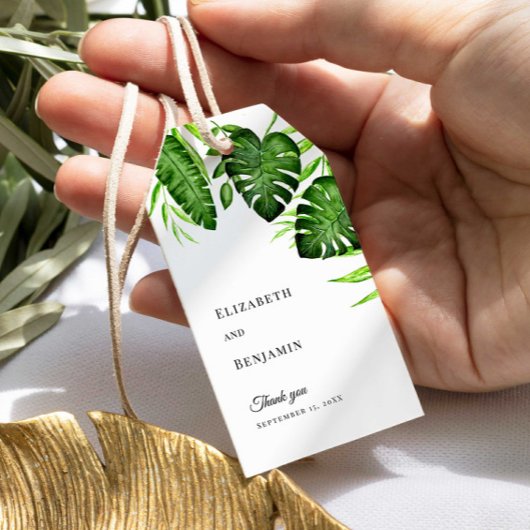 Tropical Greenery Wedding Monstera Leaves Elegant ギフトタグ
