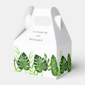 Tropical Greenery Wedding Monstera Leaves Elegant フェイバーボックス (正面サイド)