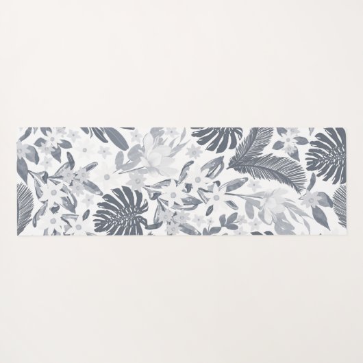 Tropical Grey Foliage Floral White Pattern ヨガマット (裏面(横))