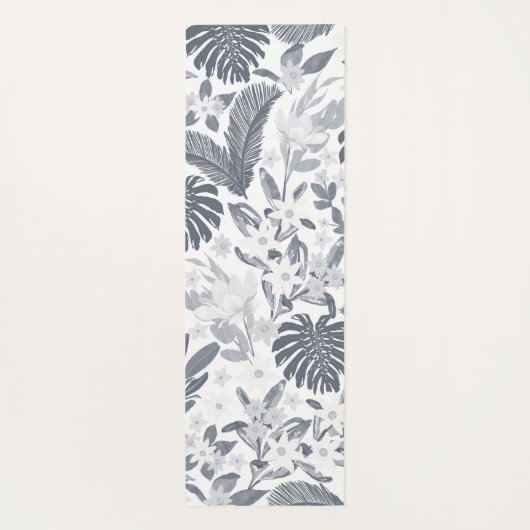 Tropical Grey Foliage Floral White Pattern ヨガマット (裏面)