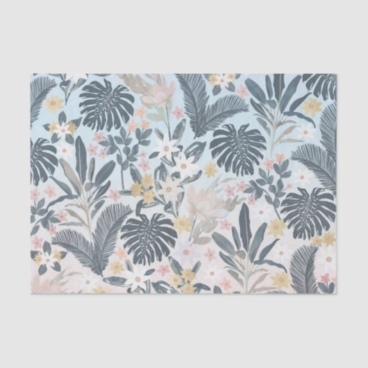 Tropical Grey Gold Foliage Floral Pattern 薄葉紙 (正面)