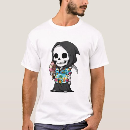 Tropical Grim Treats – Playful Skeleton Cartoon Tシャツ (正面)