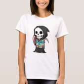 Tropical Grim Treats – Playful Skeleton Cartoon Tシャツ (正面)