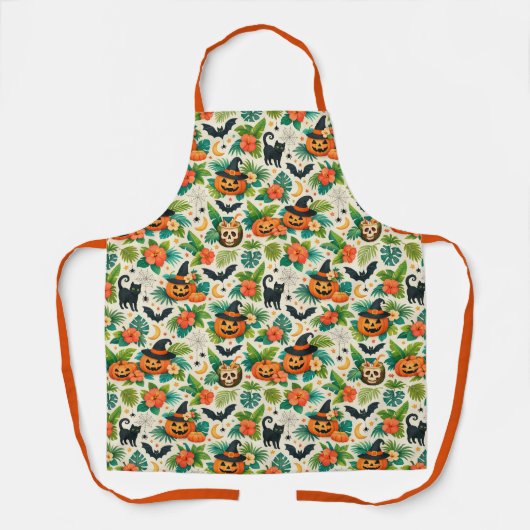 Tropical Halloween Pumpkins エプロン (正面)