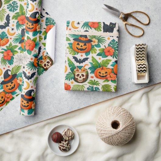 Tropical Halloween Pumpkins ラッピングペーパー (クラフト)