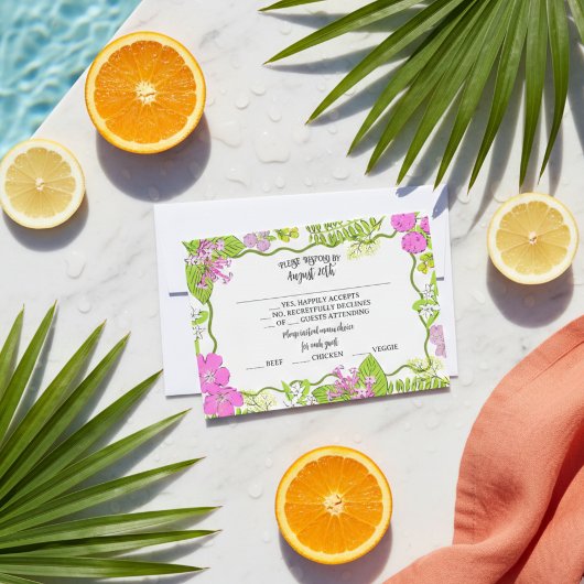 Tropical Hand Drawn Pink and Green  出欠カード