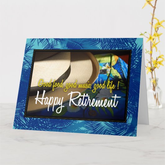 Tropical Happy Retiment in Blue XL Card カード (黄色い花)