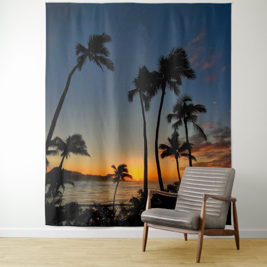 Tropical Hawaii Sunset Palm Trees Photo Backdrop タペストリー (インサイチュ)