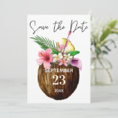 Tropical Hawaiian Floral & Coconut Save the Date セーブザデート (スタンド正面)