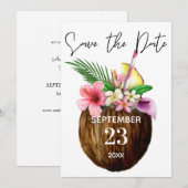 Tropical Hawaiian Floral & Coconut Save the Date セーブザデート (正面/裏面)