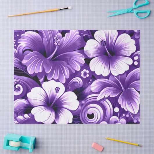 Tropical Hawaiian Flower Hibiscus Purple Decoupage 薄葉紙 (クラフト)