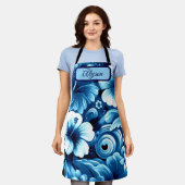 Tropical Hawaiian Flowers Hibiscus Personalized エプロン (着用した状態)