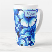 Tropical Hawaiian Flowers Hibiscus Personalized カフェラテマグ (右アングル)