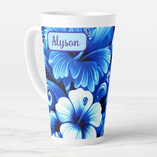 Tropical Hawaiian Flowers Hibiscus Personalized カフェラテマグ (左アングル)
