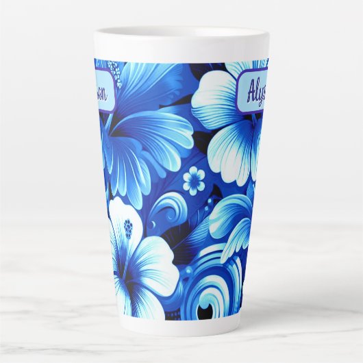 Tropical Hawaiian Flowers Hibiscus Personalized カフェラテマグ (正面)